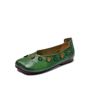 Square Toe Flower Decor Comfortable Retro Flat Shoes