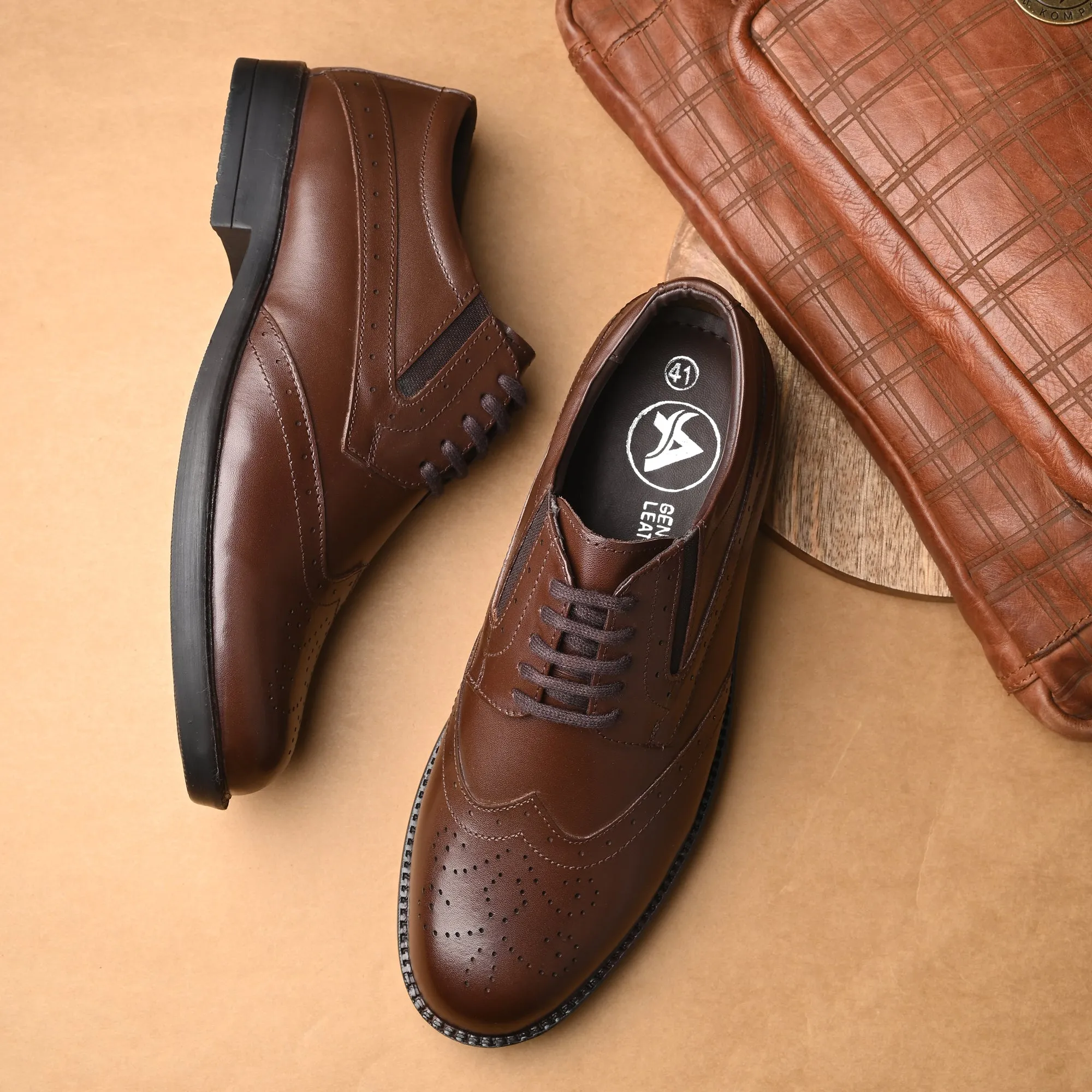 Stylish Brogue Full Grain Leather Derby Lace Ups