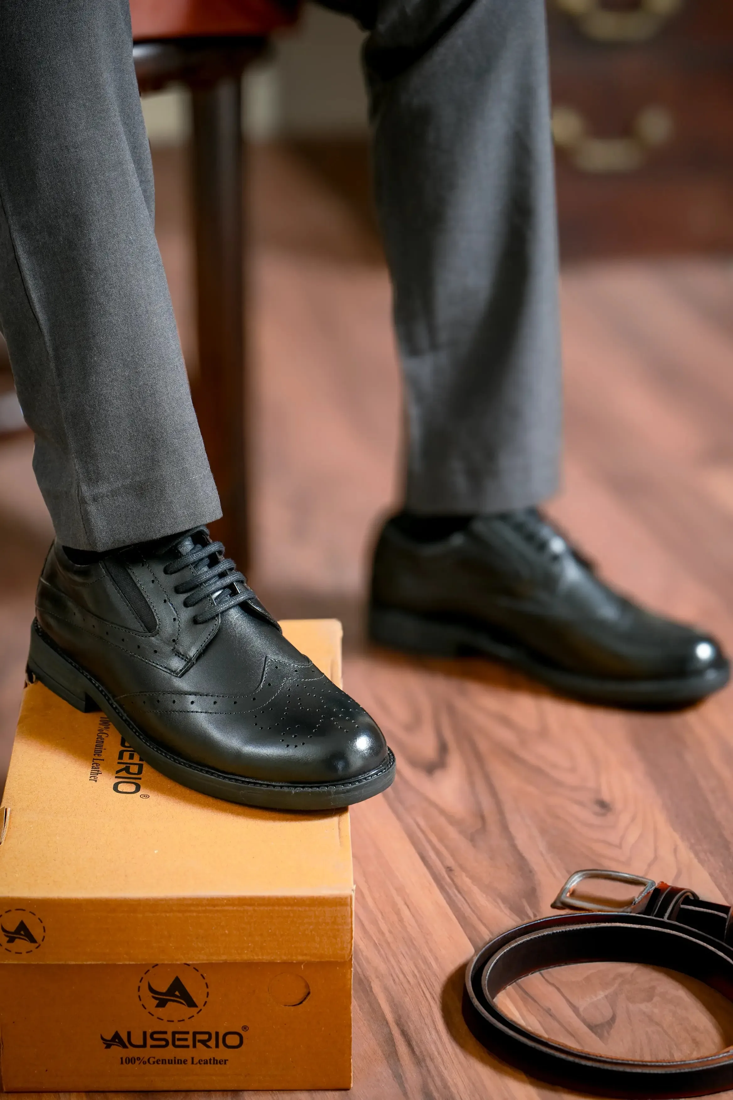 Stylish Brogue Full Grain Leather Derby Lace Ups