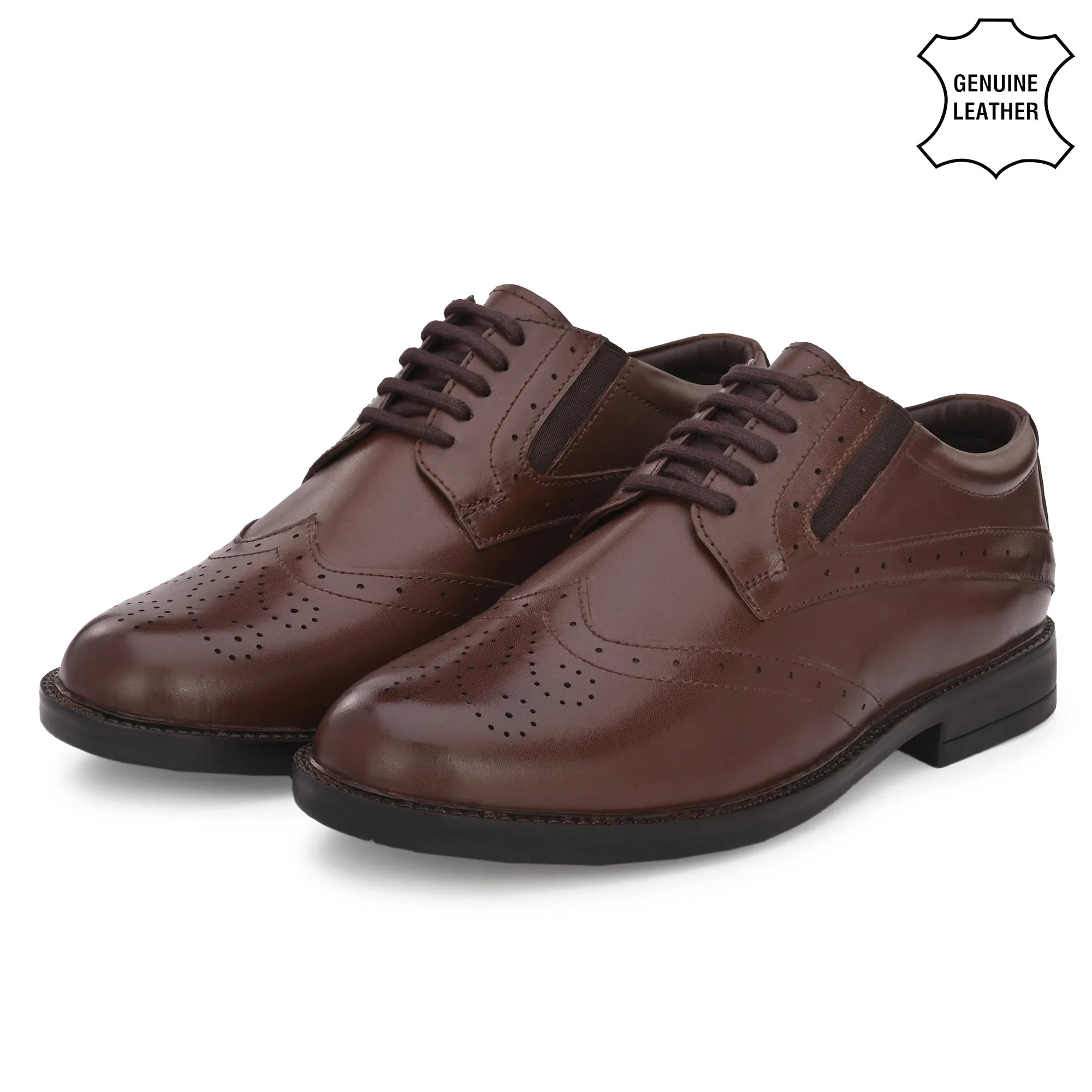 Stylish Brogue Full Grain Leather Derby Lace Ups