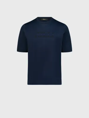 T-Shirt with Gradient Zilli Shade Embroidery Dark Navy