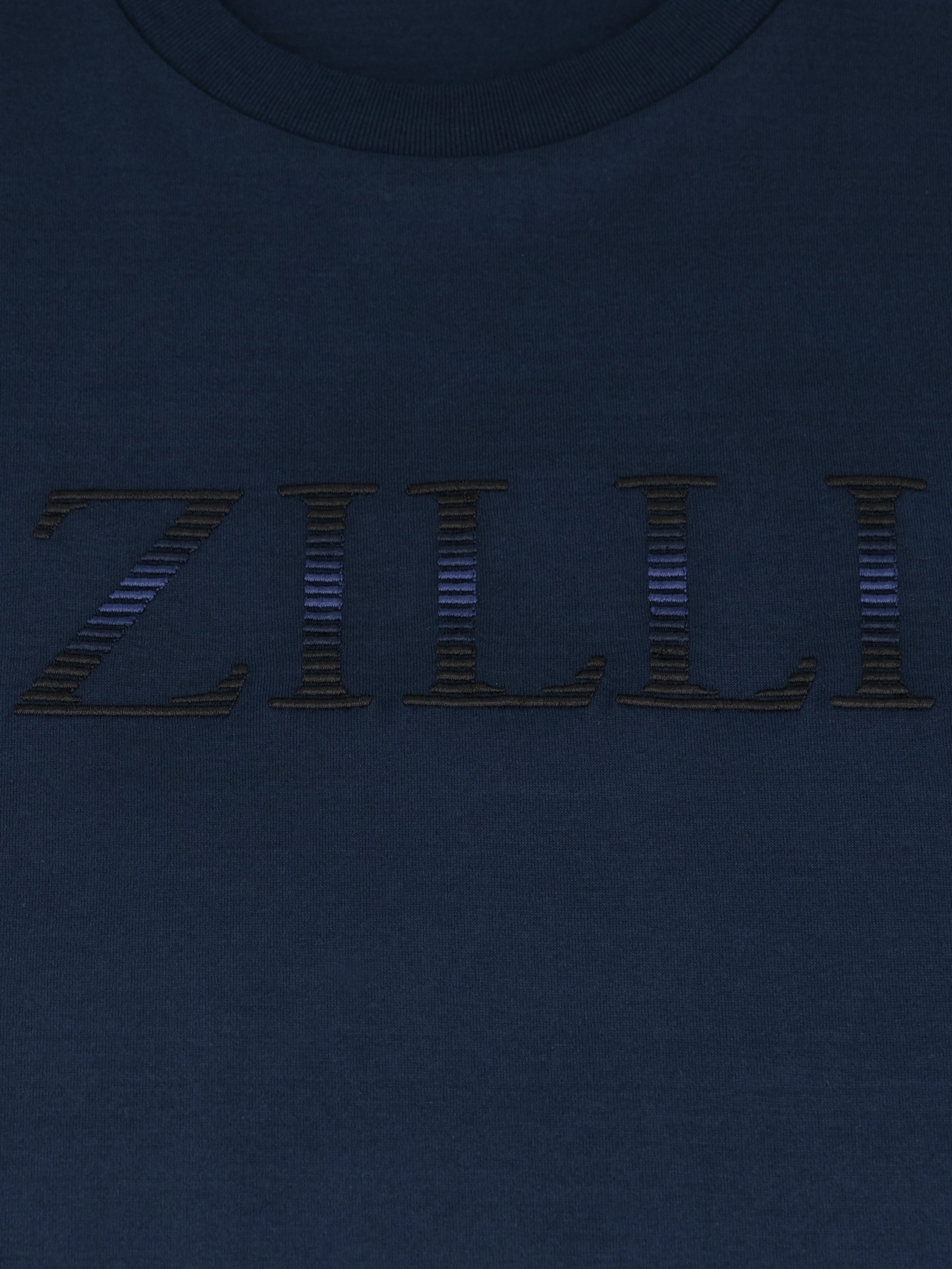 T-Shirt with Gradient Zilli Shade Embroidery Dark Navy