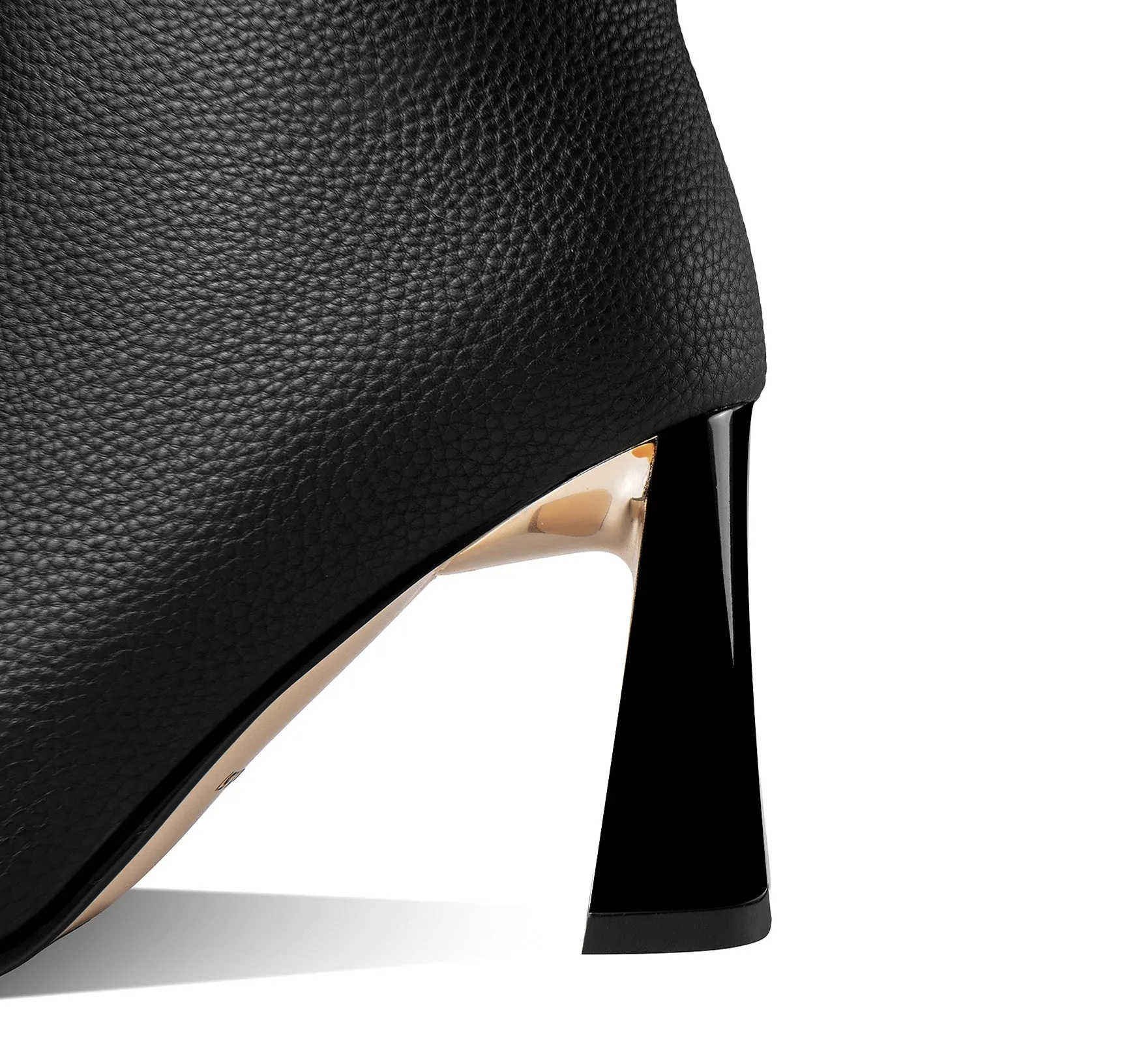 TinaCus Handmade Women's Genuine Leather Litchi Rind Pointed Toe Side Zipper High Block Heel Ankle Boots