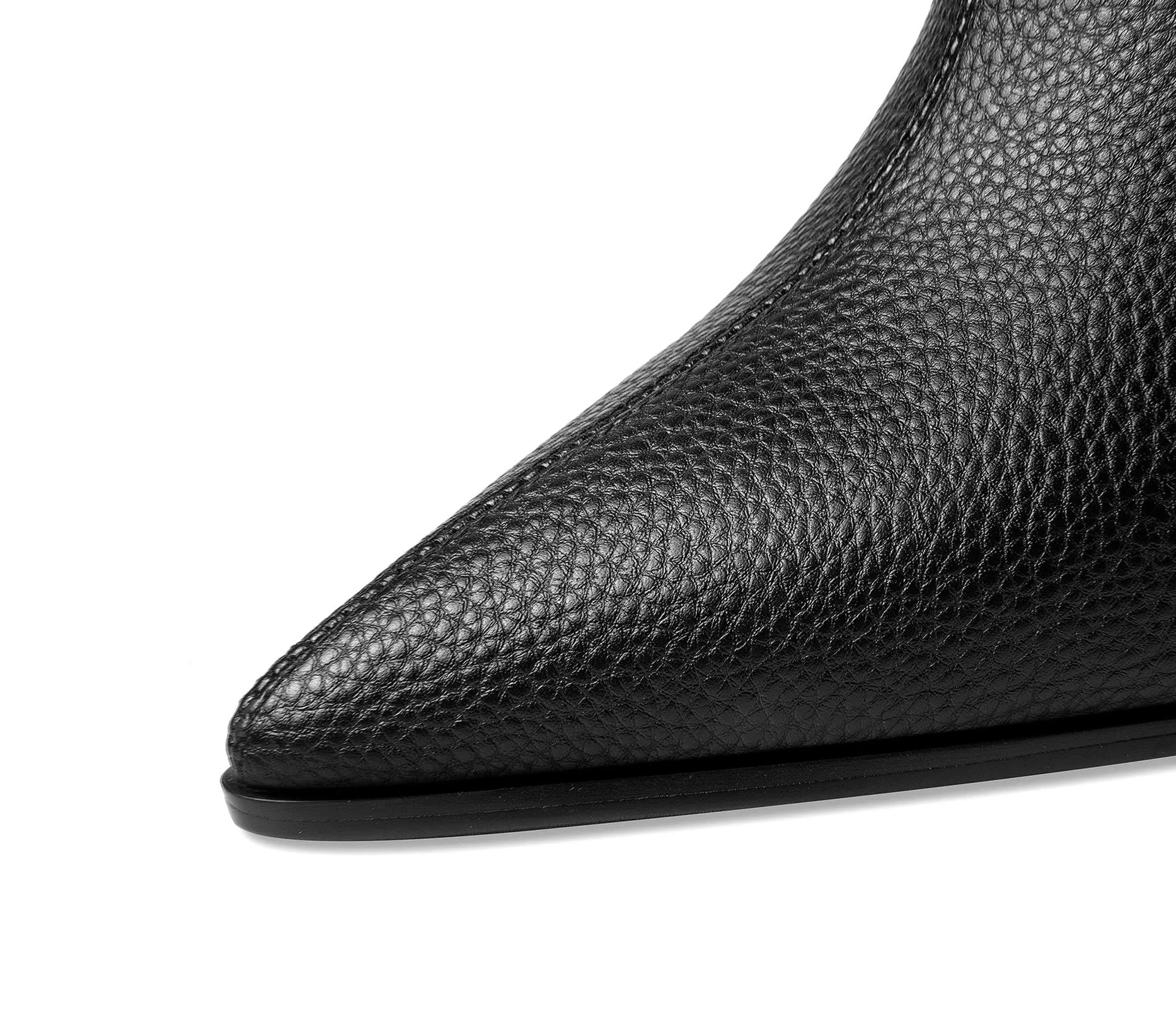 TinaCus Handmade Women's Genuine Leather Litchi Rind Pointed Toe Side Zipper High Block Heel Ankle Boots