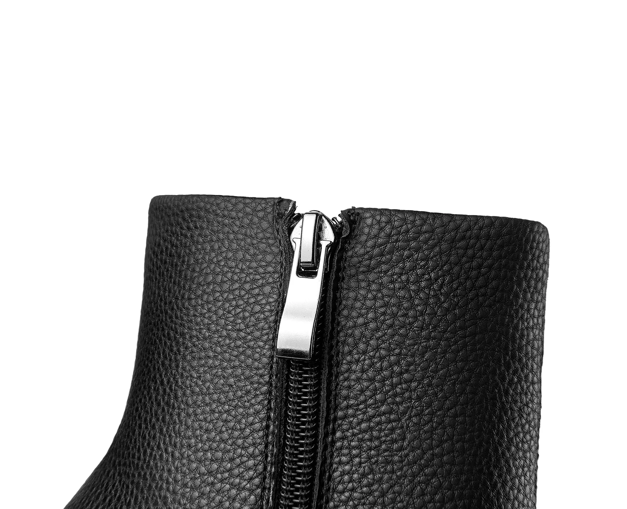 TinaCus Handmade Women's Genuine Leather Litchi Rind Pointed Toe Side Zipper High Block Heel Ankle Boots