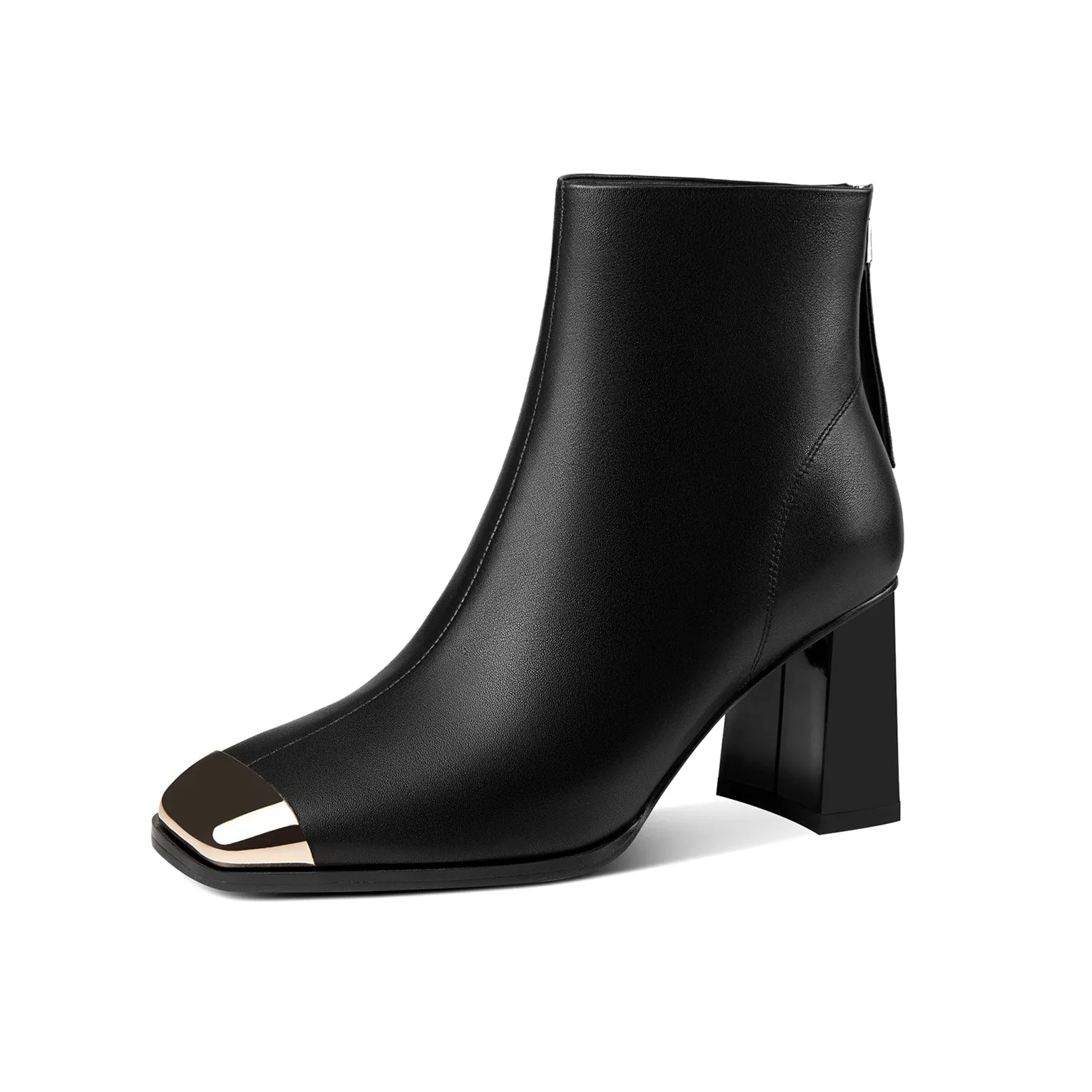 TinaCus Women's Genuine Leather Handmade Chunky Heel Back Zip Up Square Toe Ankle Boots
