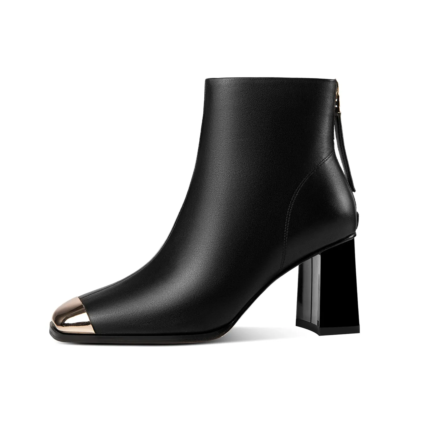 TinaCus Women's Genuine Leather Handmade Chunky Heel Back Zip Up Square Toe Ankle Boots