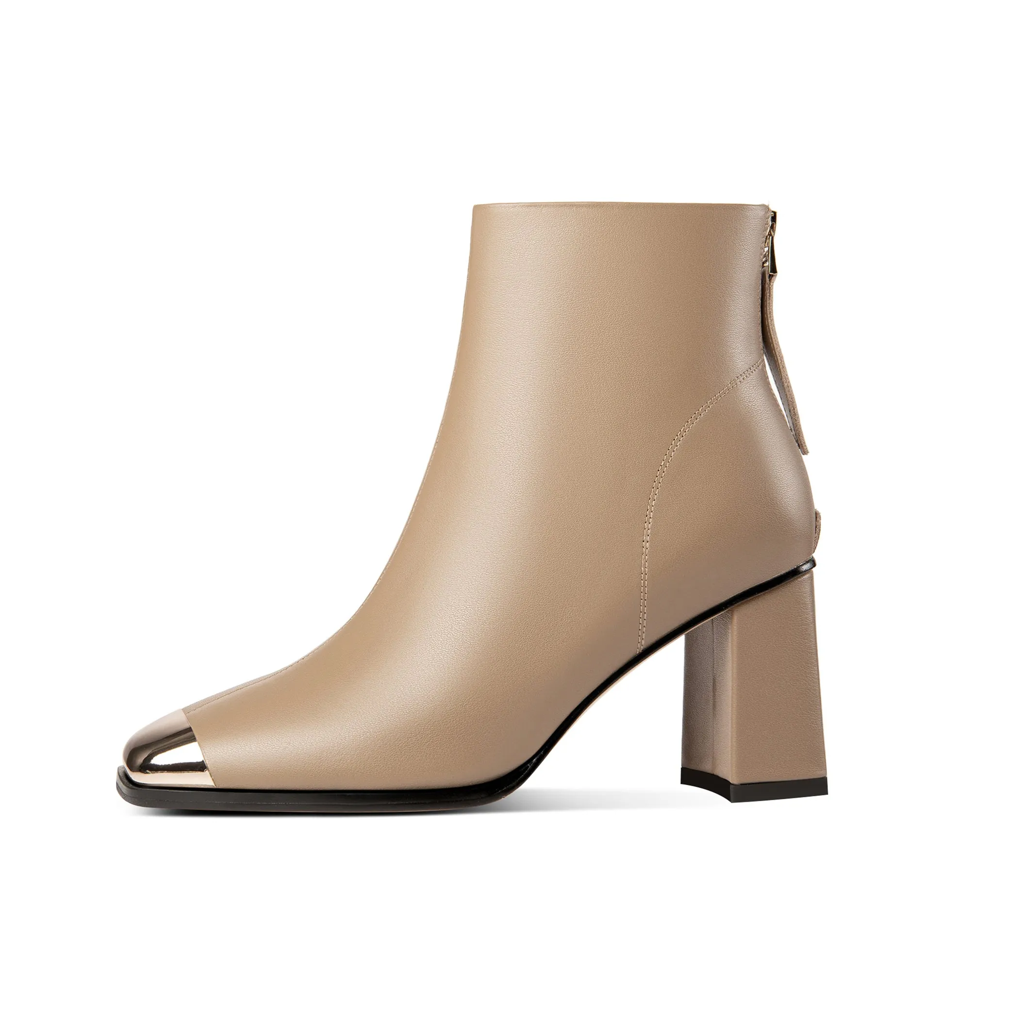 TinaCus Women's Genuine Leather Handmade Chunky Heel Back Zip Up Square Toe Ankle Boots