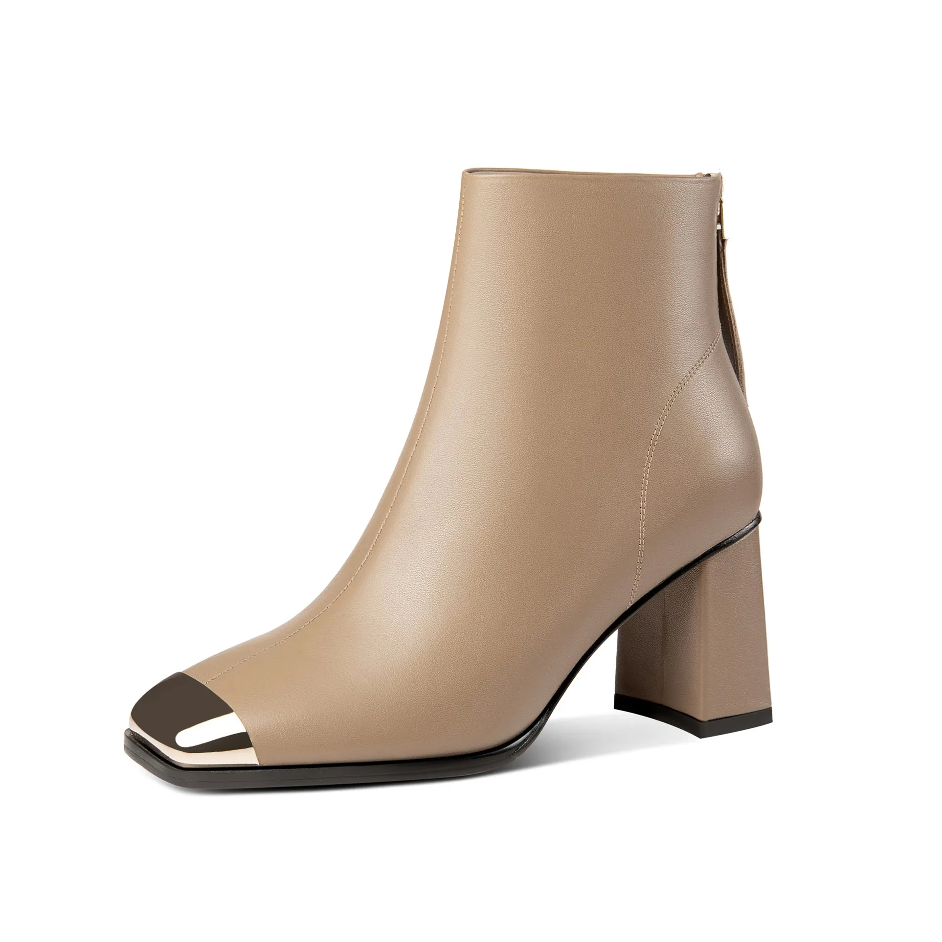 TinaCus Women's Genuine Leather Handmade Chunky Heel Back Zip Up Square Toe Ankle Boots