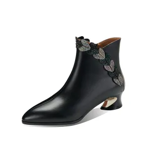 TinaCus Women's Genuine Leather Handmade Zip Up Glitter Hearts Ankle Boots