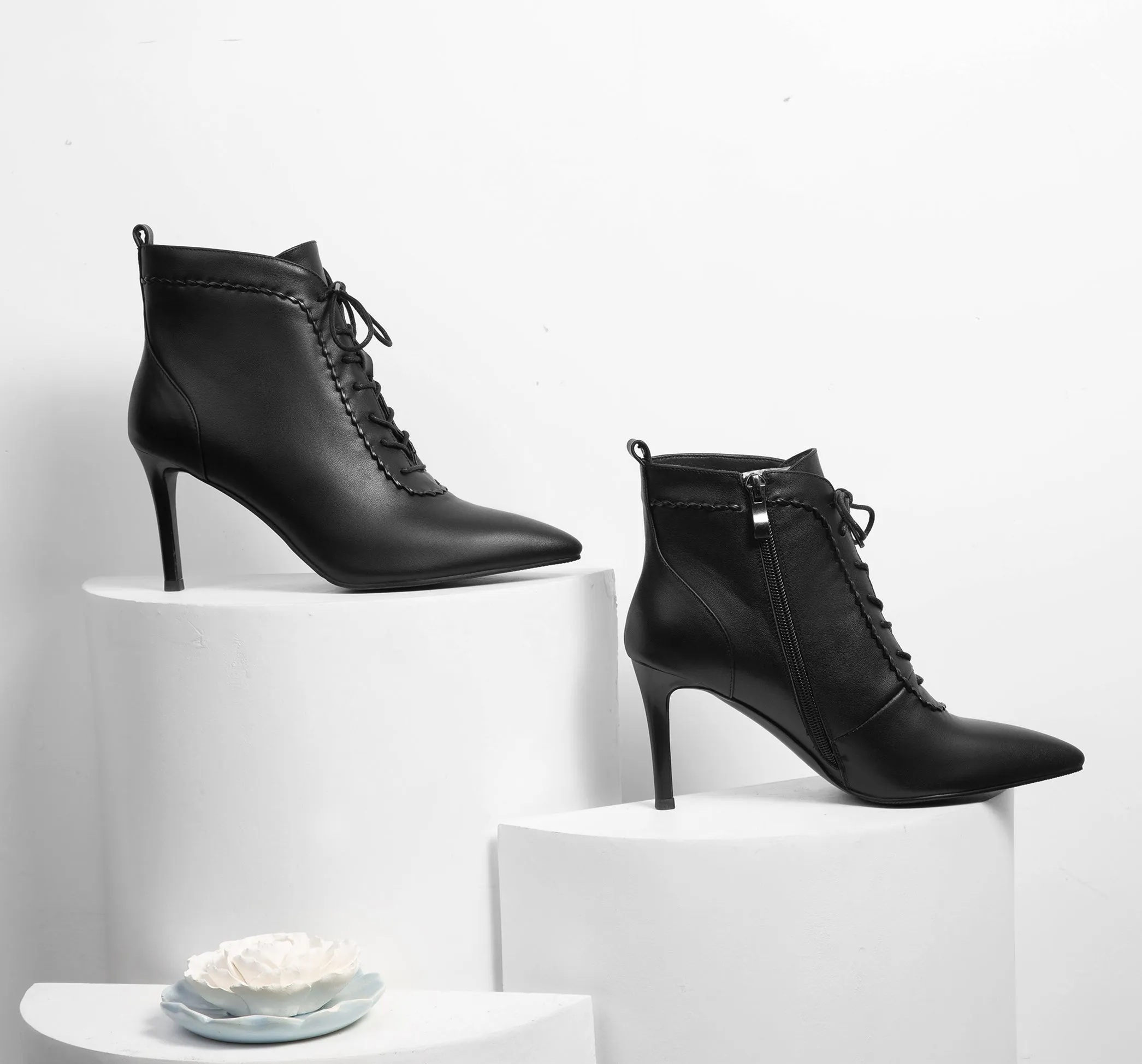 TinaCus Women's Genuine Leather Sexy Stiletto Heel Handmade Zip Up Pointed Toe Booties with Selftie Design