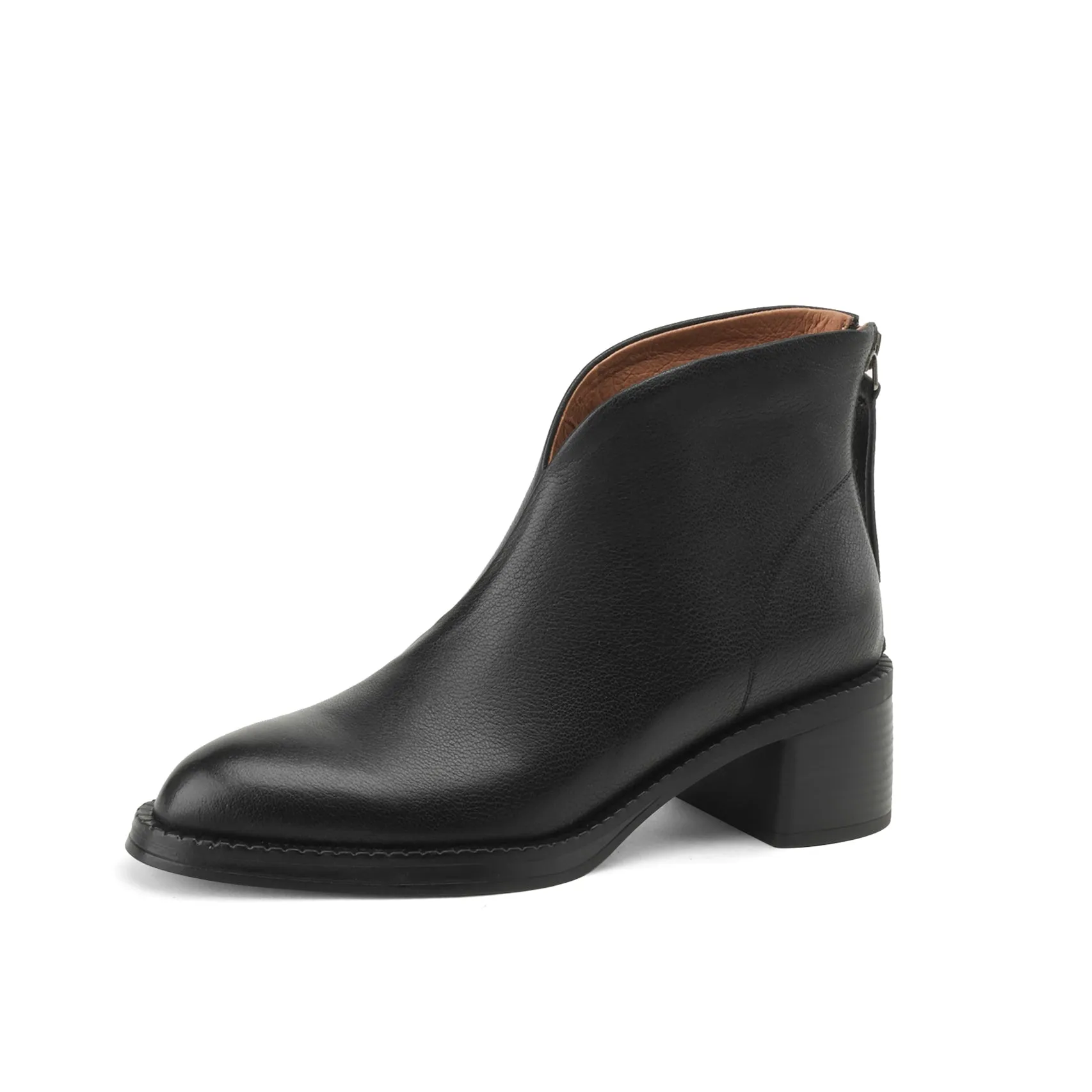 TinaCus Women's Genuine Leather Zip Up Block Heel Handmade Ankle Boots