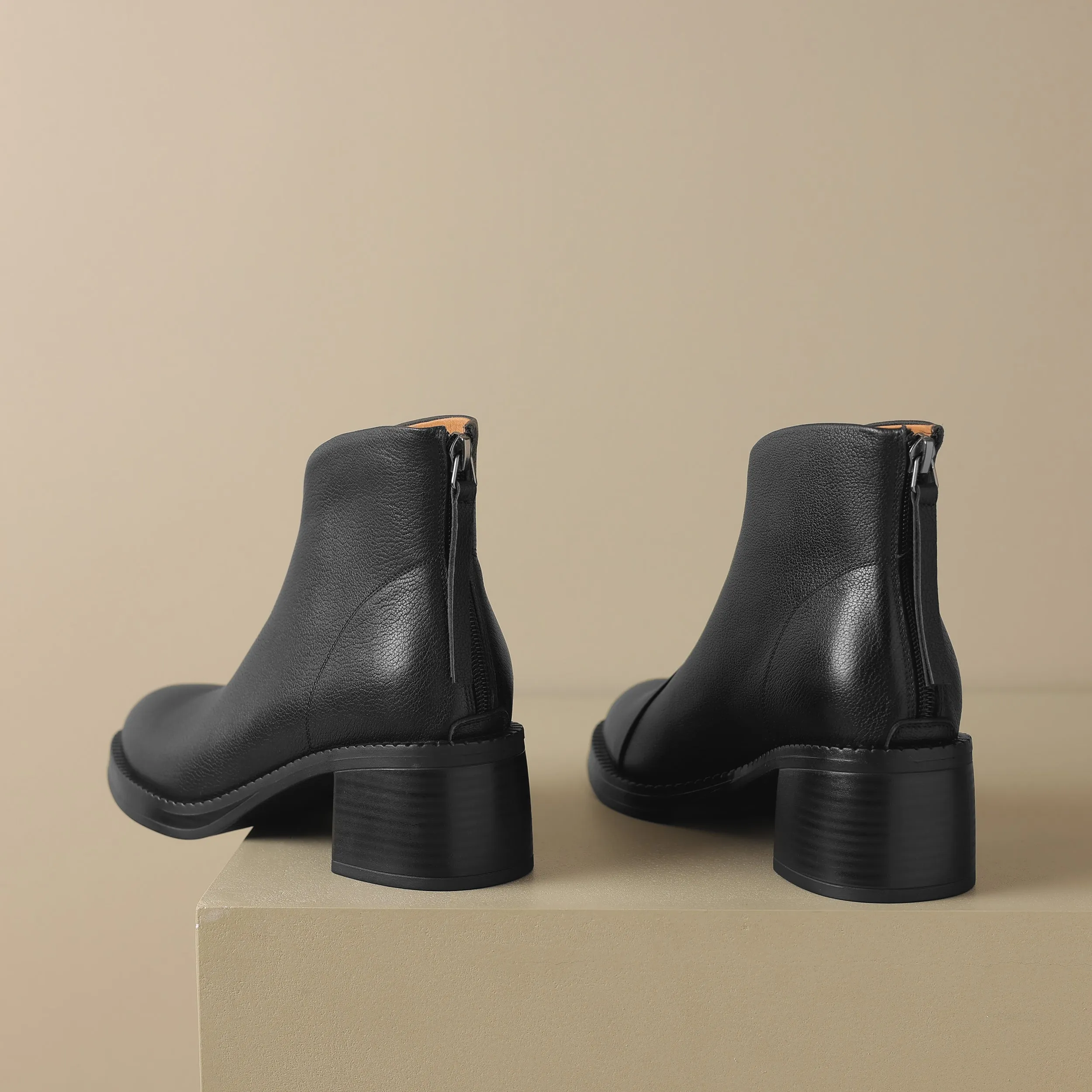 TinaCus Women's Genuine Leather Zip Up Block Heel Handmade Ankle Boots