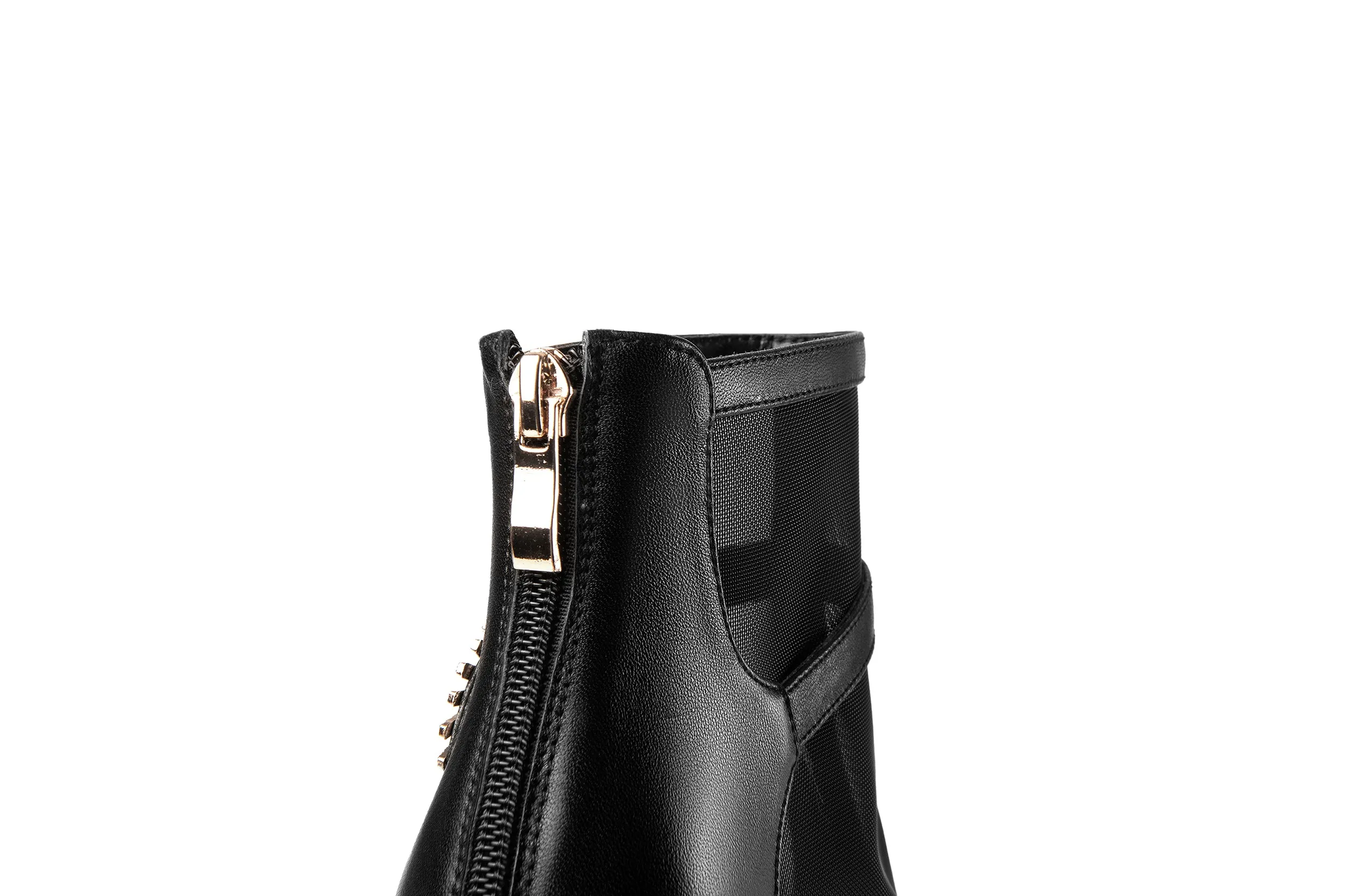 TinaCus Women's Handmade Genuine Leather and Mesh Zip Up Spool Heel Summer Ankle Boots with Green Crystal