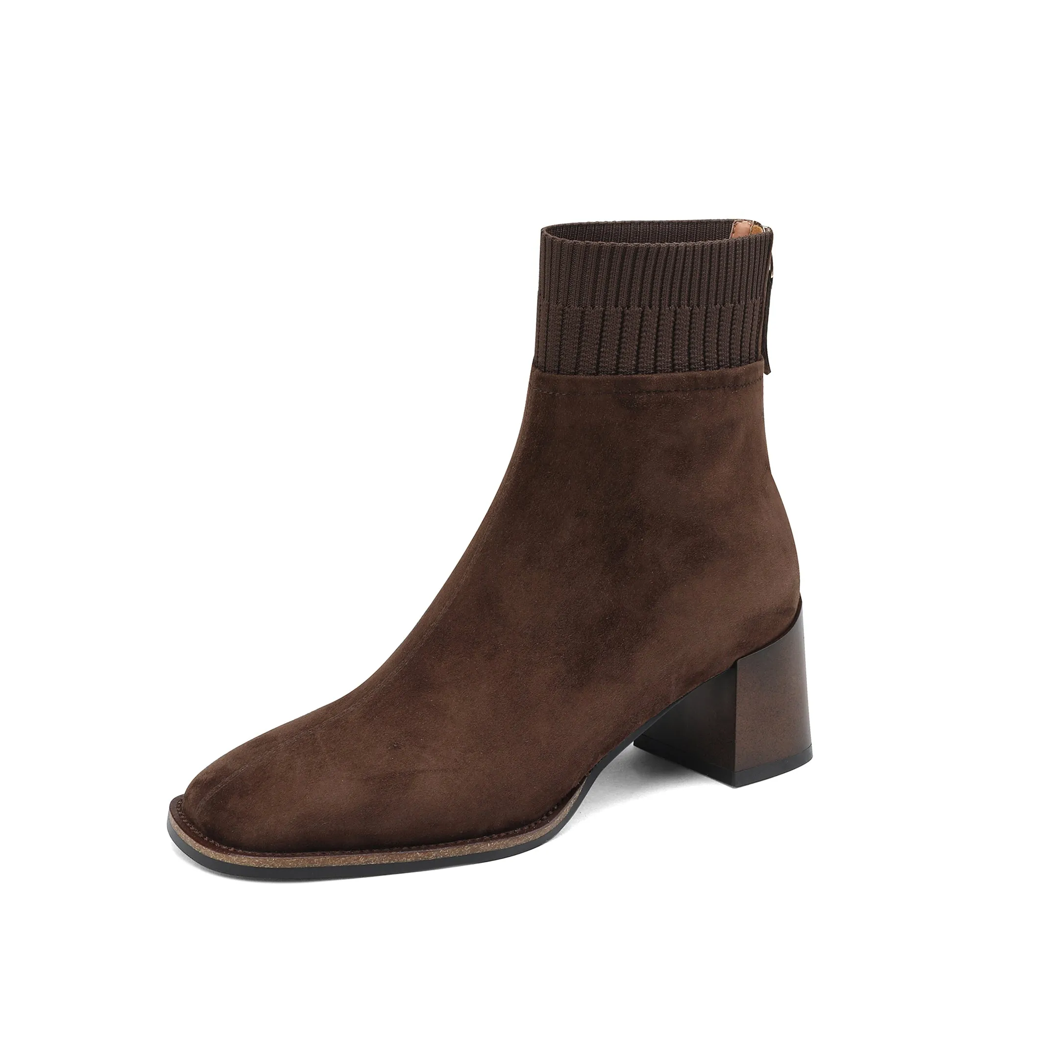 TinaCus Women's Handmade Suede Leather Block Heel Back Zip Up Ankle Boots
