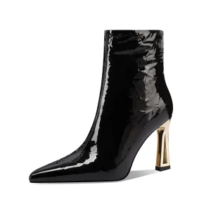TinaCus Women's Patent Leather Handmade Metal Heel Side Zip Up Ankle Boots