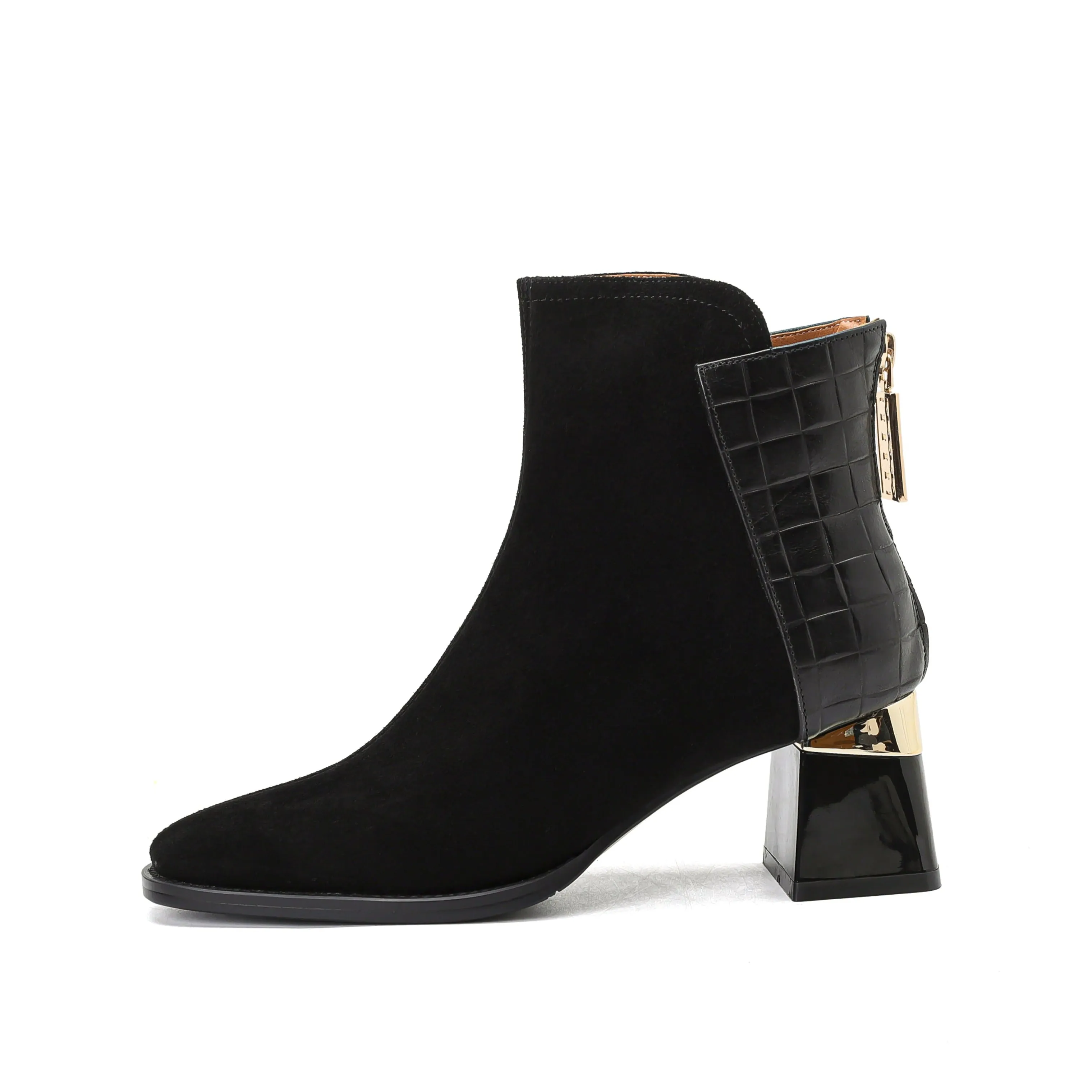 TinaCus Women's Suede Genuine Leather Handmade Chunky Heel  Zip Up Ankle Boots