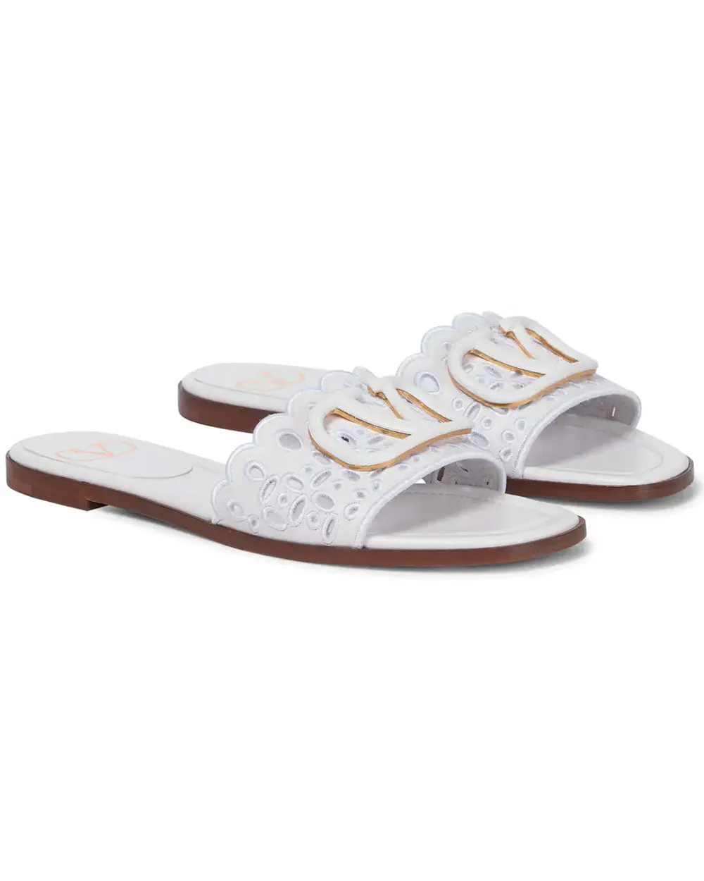 VLogo Leather Slides in White