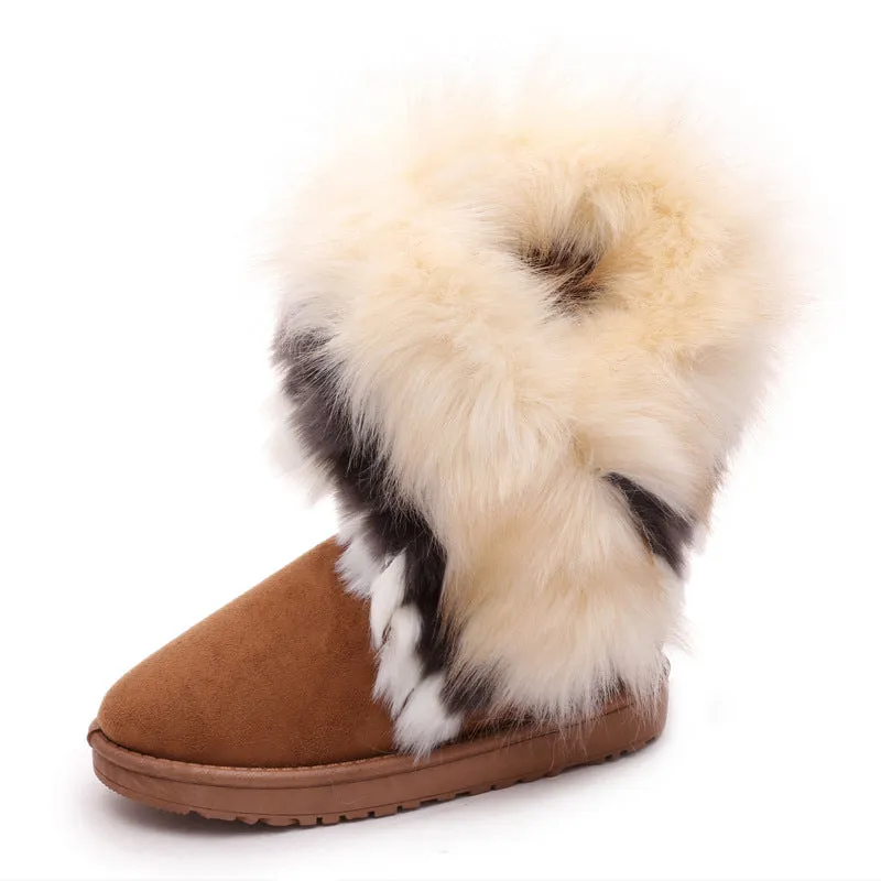Winter Warm Fur Boots Artificial Fur Tassels Mid-Calf Boots for Women