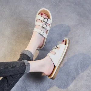Women Leather Casual Beach Slides Sandals