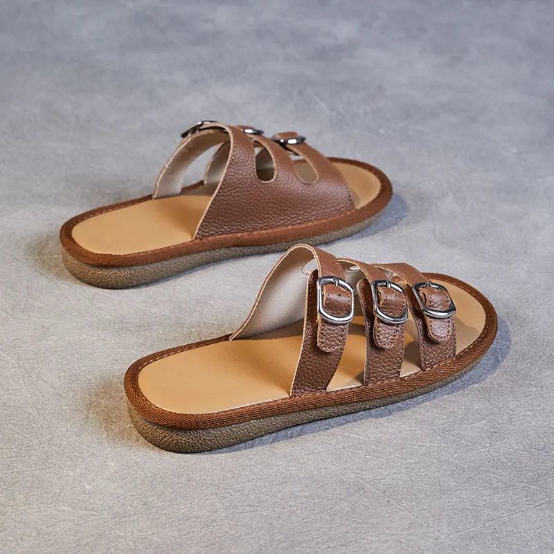Women Leather Casual Beach Slides Sandals