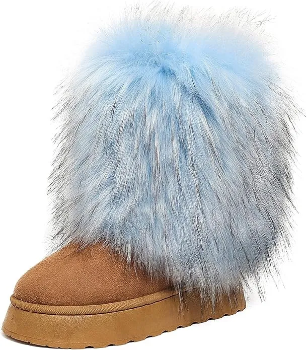 Women's faux fur boots warm plush lined snow boots