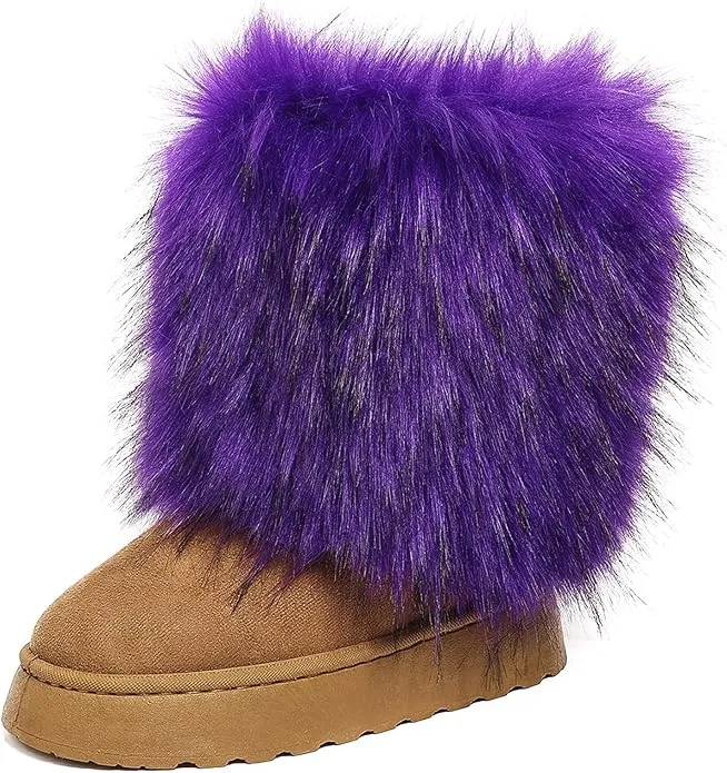Women's faux fur boots warm plush lined snow boots