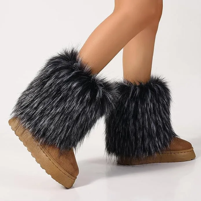Women's faux fur boots warm plush lined snow boots