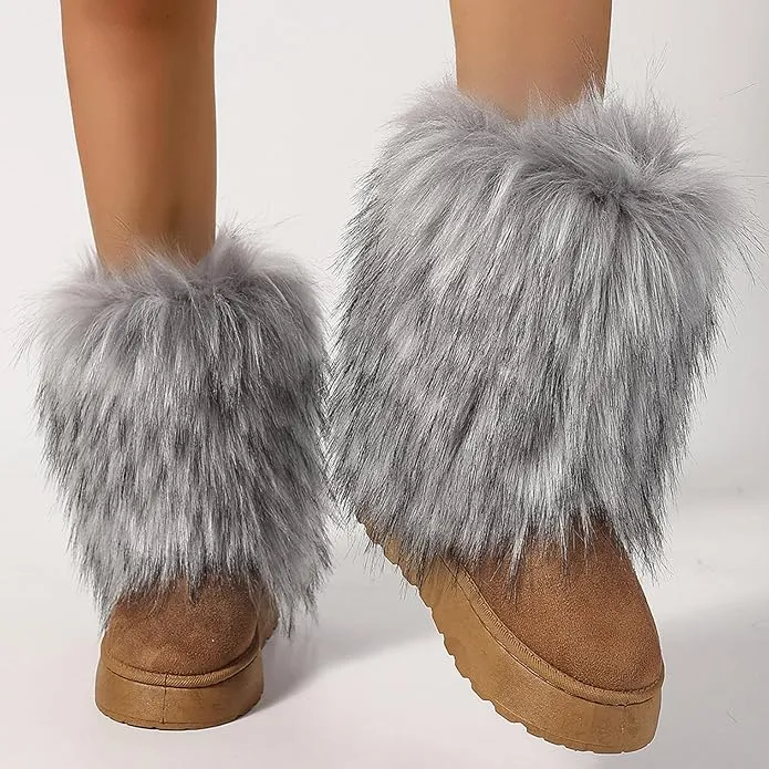 Women's faux fur boots warm plush lined snow boots