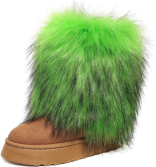 Women's faux fur boots warm plush lined snow boots