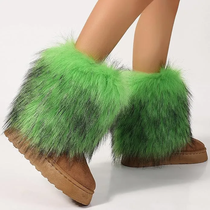 Women's faux fur boots warm plush lined snow boots
