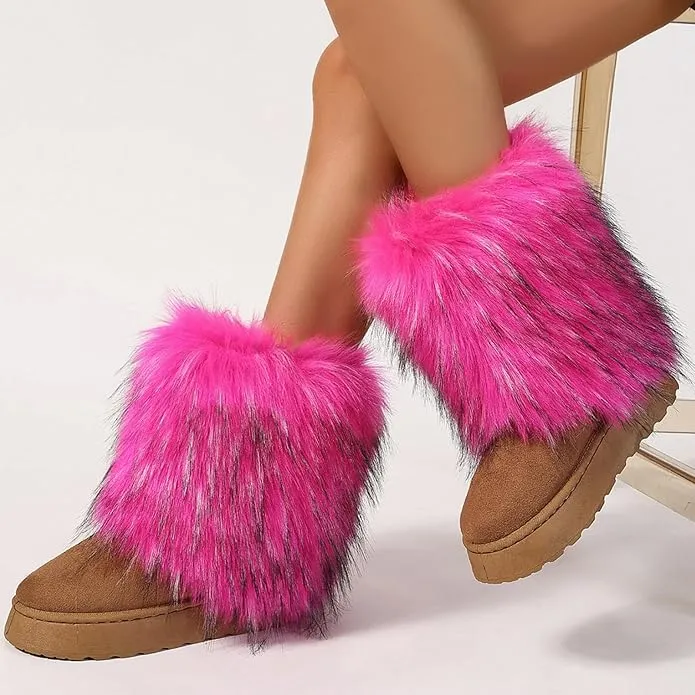 Women's faux fur boots warm plush lined snow boots