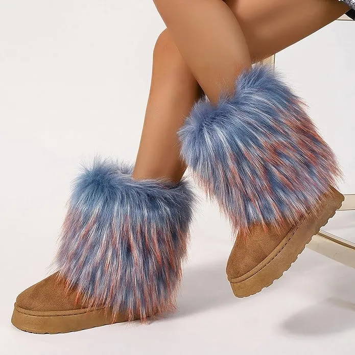Women's faux fur boots warm plush lined snow boots