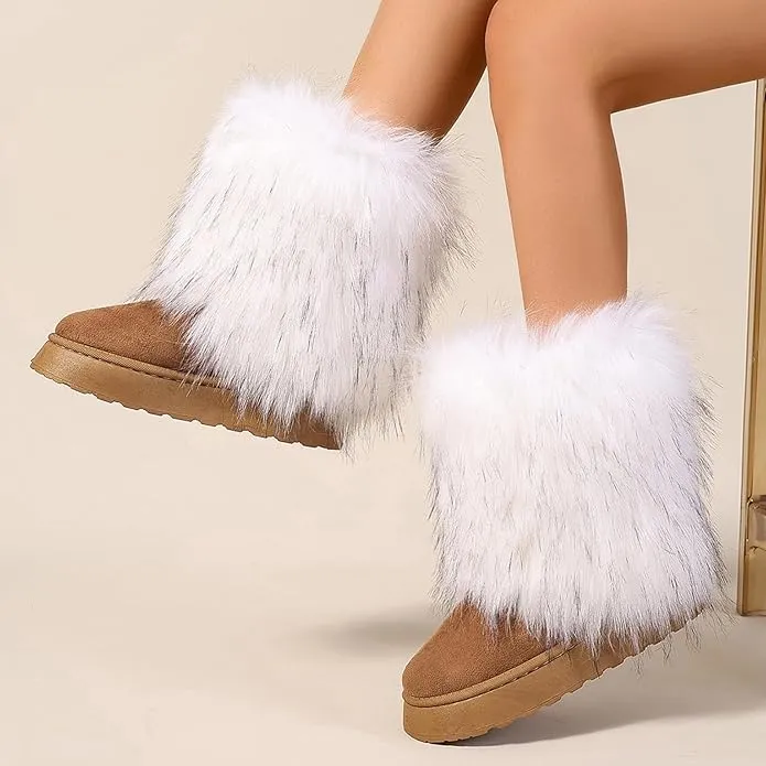 Women's faux fur boots warm plush lined snow boots