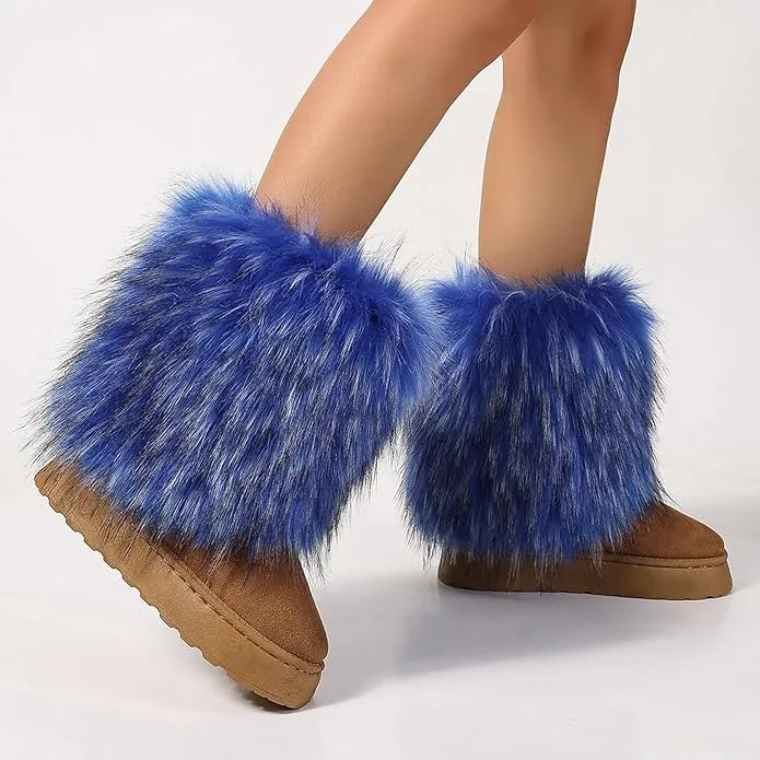Women's faux fur boots warm plush lined snow boots