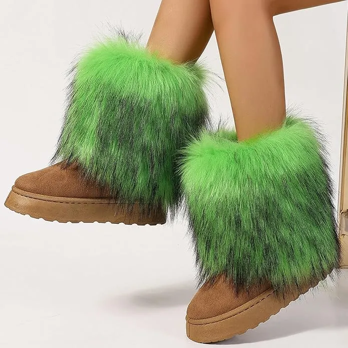 Women's faux fur boots warm plush lined snow boots