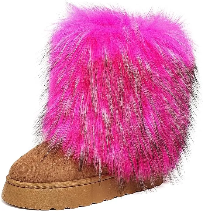 Women's faux fur boots warm plush lined snow boots