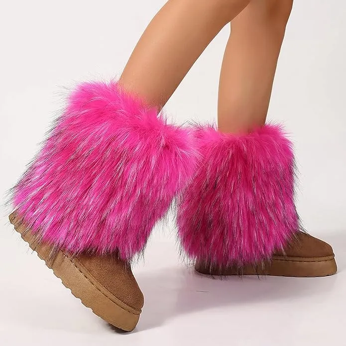 Women's faux fur boots warm plush lined snow boots