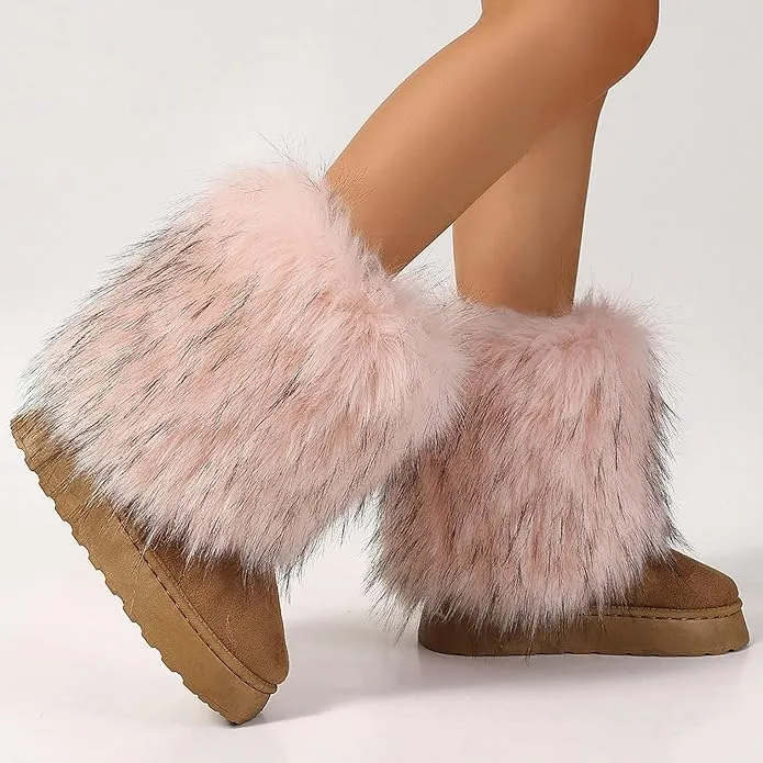 Women's faux fur boots warm plush lined snow boots