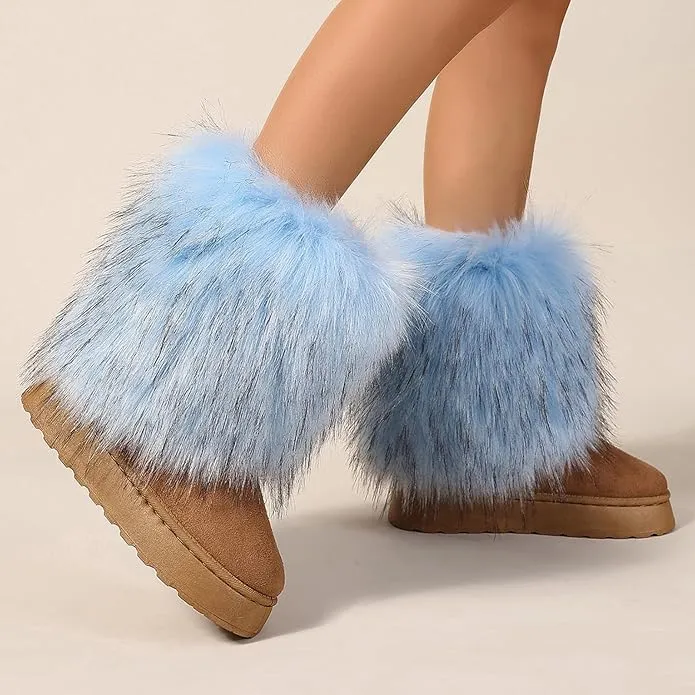 Women's faux fur boots warm plush lined snow boots