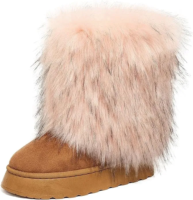 Women's faux fur boots warm plush lined snow boots