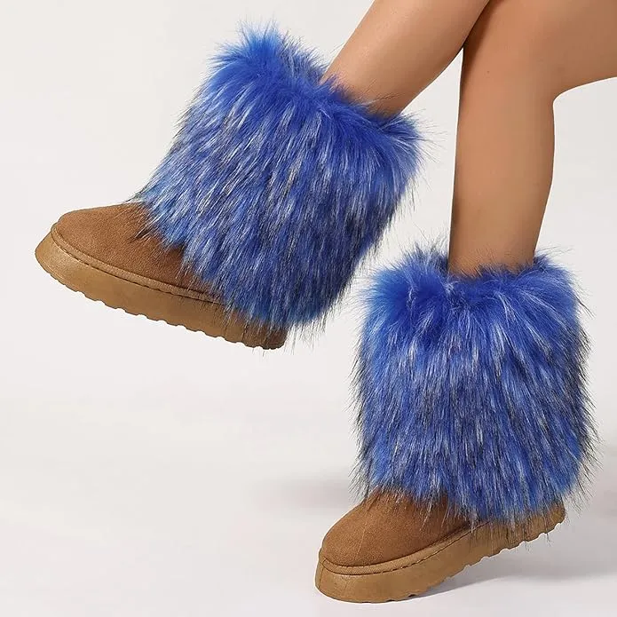 Women's faux fur boots warm plush lined snow boots