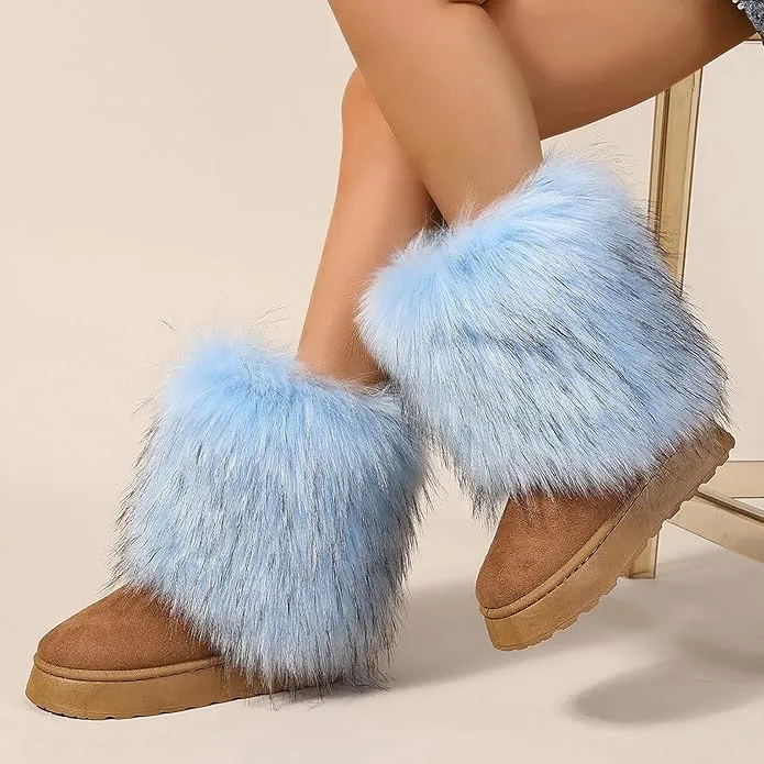 Women's faux fur boots warm plush lined snow boots