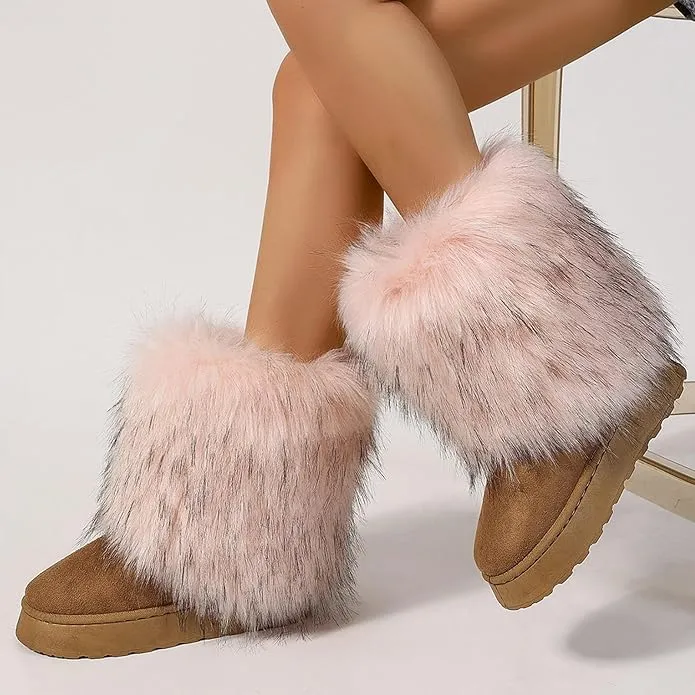 Women's faux fur boots warm plush lined snow boots