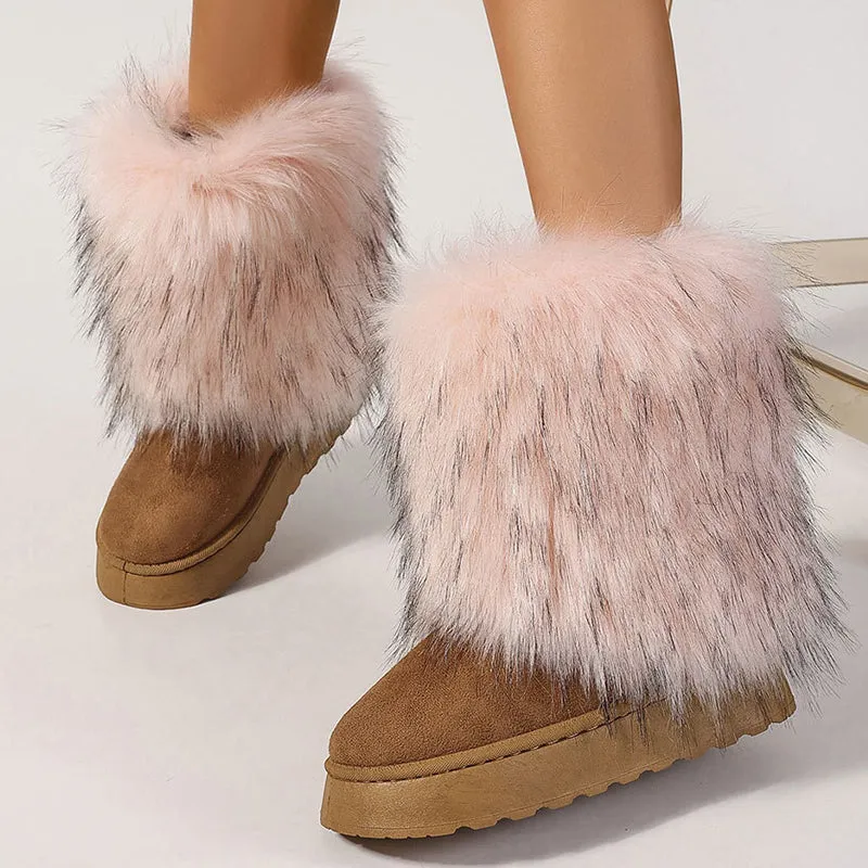 Women's faux fur boots warm plush lined snow boots