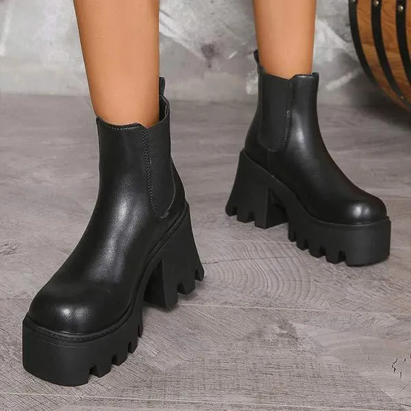 Women's High Heel Chunky Sole Chelsea Ankle Boots 66602092C