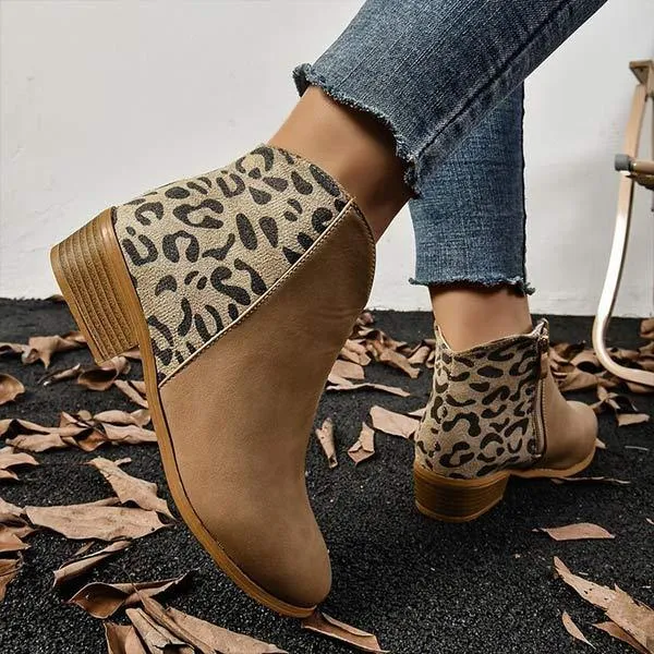 Women's Leopard Print Panel Fashion Ankle Boots 09702040C