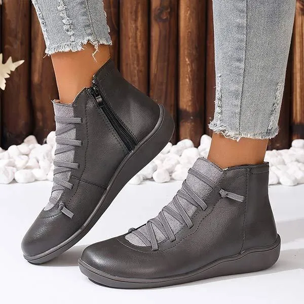 Women's Round-Toe Casual Side-Zip Martin Boots 64267582C